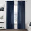 Denim Blue Linen Curtains 84 Inch Length 2 Panels Set for Living Room Rod Pocket Back Tab Light Filtering Window Drapes for Bedroom Dining Room Protect Privacy Country Farmhouse Decor 52x84