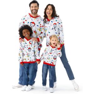 Disney Mickey and Friends Family Matching Christmas Hooded Sweatshirt Casual Mickey Snow Pattern Long Sleeve Pullover Hoodies (2T, Red&white)