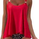 SUUKSESS Women Ruffle High Waisted Tankini Swimsuit Tummy Control Bathing Suit (Large)