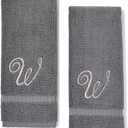 Juvale 2 Pack Letter W Monogrammed Hand Towels, Gray Cotton Hand Towels with Silver Embroidered Initial W for Wedding Gift, Bridal Shower, Baby Shower, Anniversary (16 x 30 Inches)
