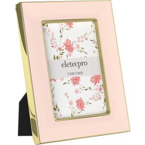 Eletecpro 2.5x3.5 Enamel Picture Frame with Real Glass Cover, 1 Pack Pink Photo Frames with Gold Metal Edge, Horizontal and Vertical Display Pictures 2.5x3.5 for Tabletop and Wall Decor