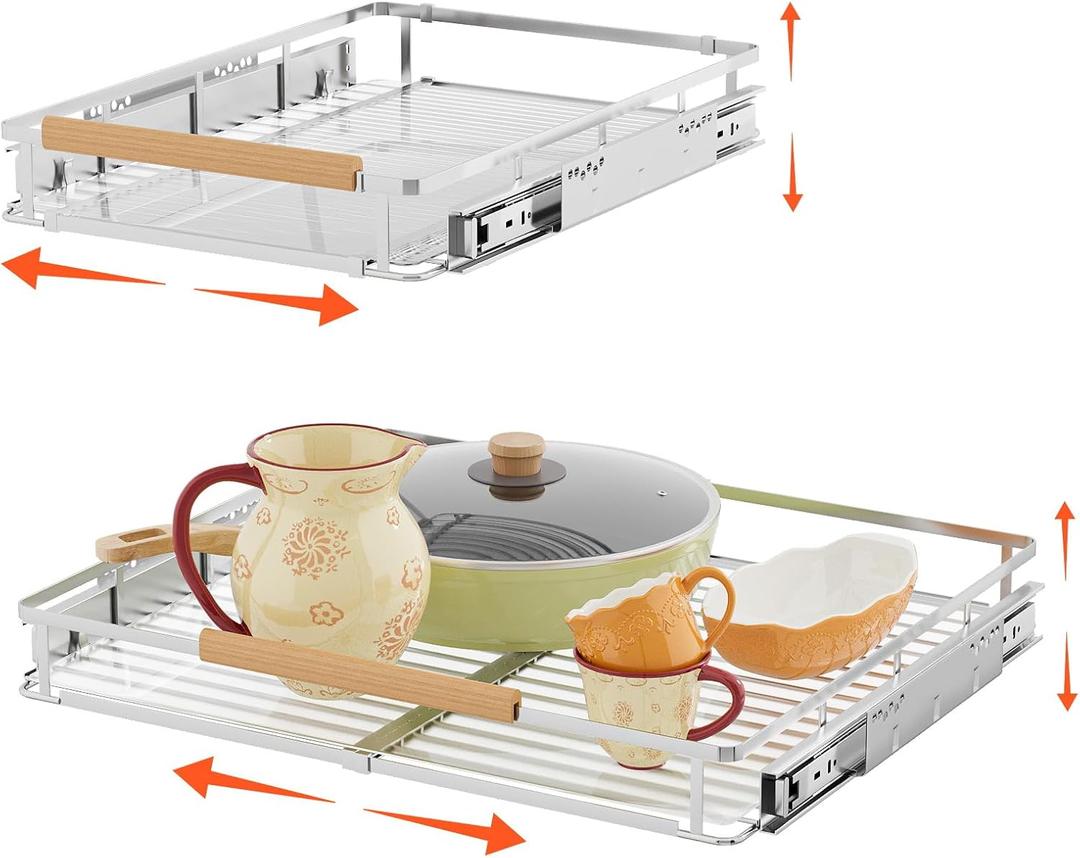 Expandable Pull Out Cabinet Organizer, Slide Out Drawers for Kitchen Cabinets, Heavy Duty Drawer Slides for Home Kitchen Pantry Cupboard Pots Pans, Adjustable Width from 17.2" ~ 28.1", 2 Packs