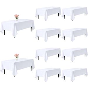 10 Pack White Table Cloth Rectangle 60x126 Inch Rectangular Tablecloths for 8 Foot Tables, Wrinkle Resistant Washable White Tablecloth Polyester Fabric Table Covers for Party Banquet Wedding Buffet