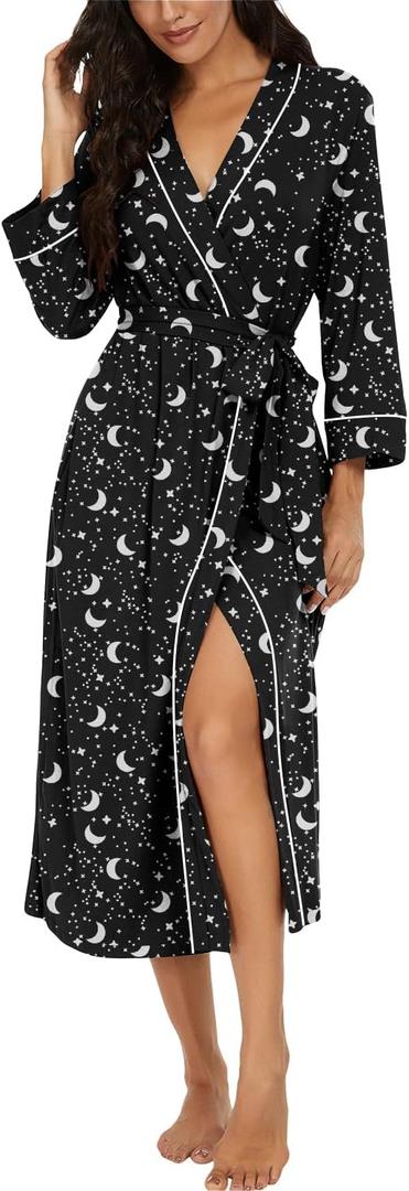 PrinStory Womens Robe Long Knit Bathrobe Lightweight Soft Robes Ladies Bath Robe (XL)
