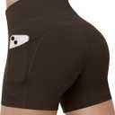 Runhit Women's Biker Shorts No Front Seam 4"/6"/8" High Waist Tummy Control Workout Yoga Gym Running Spandex Shorts Pockets (Brown, XS)