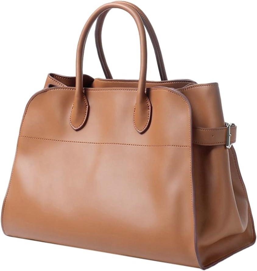 Genuine Leather Women's Large Retro Top-handle Tote Handbag 2024 (Brown)