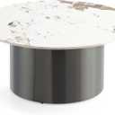 Manhattan Comfort Alondra Round Coffee Table with Sleek Sintered Stone Top and Stainless Steel Base, Elegant Design for Modern Living Room, Centerpiece, Black