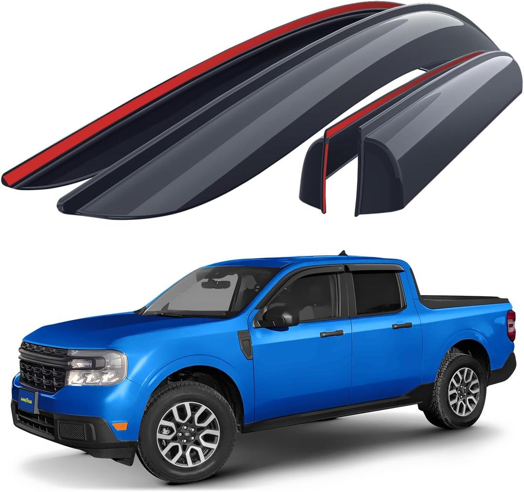 Goodyear Shatterproof Window Deflectors for Ford Maverick 2022-2025, Tape-on Rain Guards, Window Visors, Vent Deflector Visor, Car Accessories, 4 pcs. - GY008736