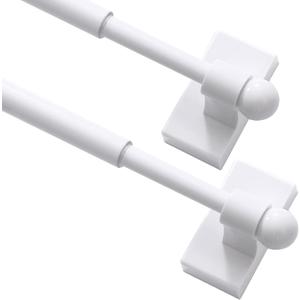 Turquoize Magnetic Curtain Rod 2 Pack Magnetic Curtain Rods For Metal Doors With Adjustable Length from 09 inch to 16 inch with Petite Ball for Small Window Door, White, 2 Pack