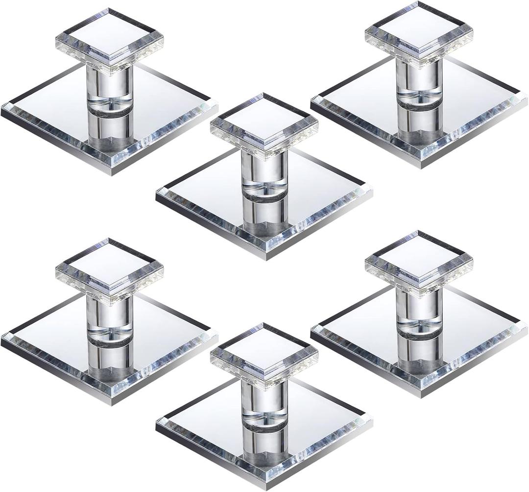 Tatuo 6 Pcs Stick on Knobs Acrylic Pull Handle Clear Beveled Mirror Knobs Small Square Stick on Handle Self Adhesive for Cabinet Wardrobe Windows Drawer Door(1.75'' X 1.75'')