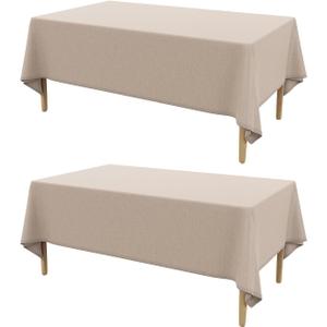 AUSSPVOCT 2 Pcs Textured Linen Table Cloth for Rectangle Table - 52x70 Inch Cloth Tablecloth Rectangular Waterproof Washable Fabric Dining Table Cover for Spring Wedding Party Kitchen Decor (Khaki)