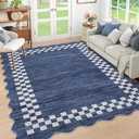 GarveeHome 4x6 Area Rug Small Washable Living Room Rug Scalloped Rug with Rubber Backing Stain Resistant Low Pile Dining Room Throw Carpet Modern Bordered Mat for Bedroom Kitchen,
Blue