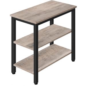 HOOBRO End Table, Simple Rustic Side Table with 3-Tier Storage Shelf, Narrow Nightstand for Small Spaces, Easy Assembly, for Living Room, Bedroom, Metal, Industrial Design, Greige and Black BG14BZ01, 23.6"d X 11.8"w X 24"h