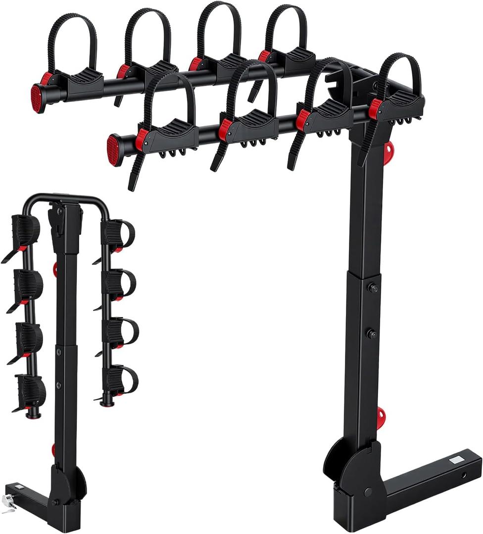 Bike Rack for Car, Bike Rack Hitch Mount with 2'' Hitch Receiver, Bike Racks for SUV Truck Minivans with Dual Lock, 165 LBS Capacity for 2/3/4 Bikes, Tiltable & Foldable, Easy Assembly, Black