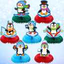 2 x Thenshop 7 Pcs Christmas Party Decorations, Xmas Penguin Honeycomb Centerpieces, 3D Table Decorations with Penguin for Party Supplies Home Indoor Holiday Sign Birthday Baby Shower Supplies