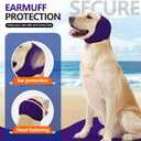 JOHNBOLIN Dog Ear Muffs & No Shake Ear Wrap for Hematoma, Bathing, Drying & Noise Anxiety Relief - Elastic Waterproof Ear Protector with Calming Hoodie Design for Grooming (Purple, L)