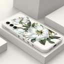 for Samsung Galaxy A15 5G Case Creative Flower Pattern Slim Liquid Silicone Cell Phone Protective for Galaxy A15 5G Cover-Cotton White
