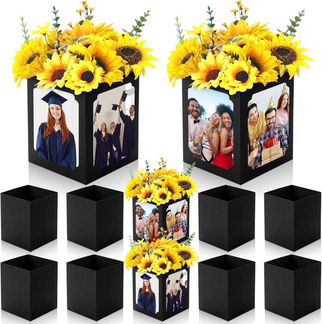 Spiareal 6 Pcs Graduation Box Centerpieces for Table 6/7 Inch Photo Frame Display Congrats Grad Party Favor Gift Picture Table Box Photo Props Frame for Graduation Decoration(Black)