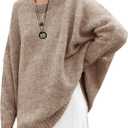 Saodimallsu Womens Oversized Tunic Sweaters Long Sleeve Crew Neck Chunky Knit Slouchy Casual Pullover Sweater Tops (Medium, Khaki)