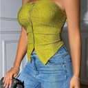 Milumia Women's Strapless Button Front Tube Top Split Hem Going Out Bandeau Tops (Green, M)