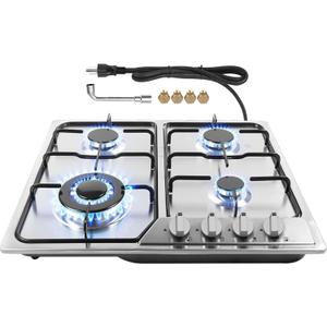 Gas Stove 24 inch, Propane Gas Cooktop Gas Stove 4 Burners for RVs, Motor Homes, NG LPG Convertible Gas Hob (Silver - 4 Burner)