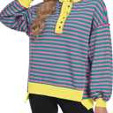 Caracilia Women's Oversized Sweatshirts Long Sleeve Henley Button Down Pullover Hoodies Tunic Tops 2025 Trendy Fall Clothes Striped Pink XXL (XXL)