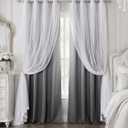 Grey Double Layer Blackout Curtains with White Sheer 84 Inches Long for Girls Room, Elegant Black Out Ombre Drapes for Bedroom/Living Room/Nursery, 2 Panels with 4 Tiebacks, 52" W x 4" L