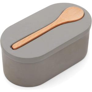 Fox Run 11725 Cement Double Salt Cellar with Spoon, 3 x 3.5 x 6.25 inches, Gray