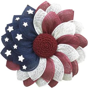Hemobllo American Patriotic Fabric Wreath for Front Door Independence Day Decoration Flag Garland for Memorial Day and Fourth of July Festive Floral Door Ornament