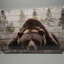 iKNOW FOTO XLarge Brown Wall Art Painting Grizzly Bear Prints On Canvas Vintage Forest Wildlife Animal Pictures Wall Art for Home Cabin Decoration Rustic Farmhouse Decor 48x32 Inches