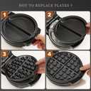 Mini Waffles Maker with 6 Removable Plates, 3 in 1 Small Waffle Maker Mini- Waffle, Pancake, Donut, 6" Non Stick Waffle Iron for Kids and Families, Black