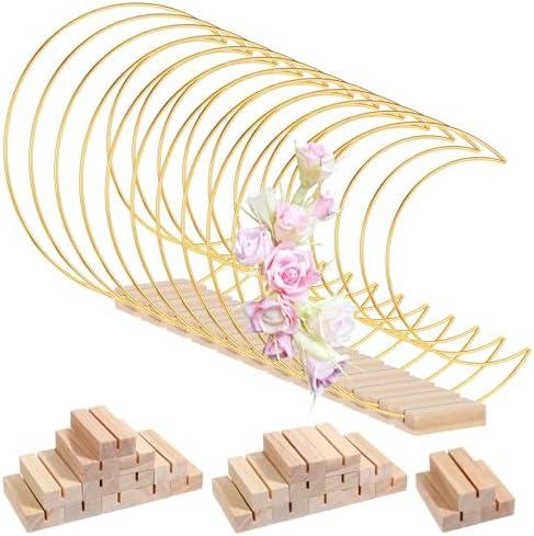 12 Pack Moon Centerpieces for Tables, Moon Dream Catcher Macrame Metal Floral Hoop Centerpiece with Stand, Gold Metal Wreath Rings for DIY Wedding Decor, Wall Hanging