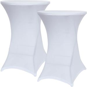 Obstal Cocktail Table Covers Stretch Spandex White Cocktail Table Cover Cloth for Wedding, Banquet and Party (30"-32" Diameter x 42" Height,2Pc)