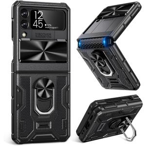 Caka for Samsung Galaxy Z Flip 3 Case with Kickstand, Camera Cover & Hinge Protection with Built-in 360 Rotate Ring Stand - Magnetic Protective Phone Case for Galaxy Z Flip 3 5G - Black