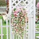 4 x Waipfaru Artificial Petunias Flowers for Outdoors, 4 Pcs UV Resistant Fake Hanging Plants Spring Outside Decor, Faux Silk Flowers Long Trailing Vines for Outdoor Planters Porch Garden