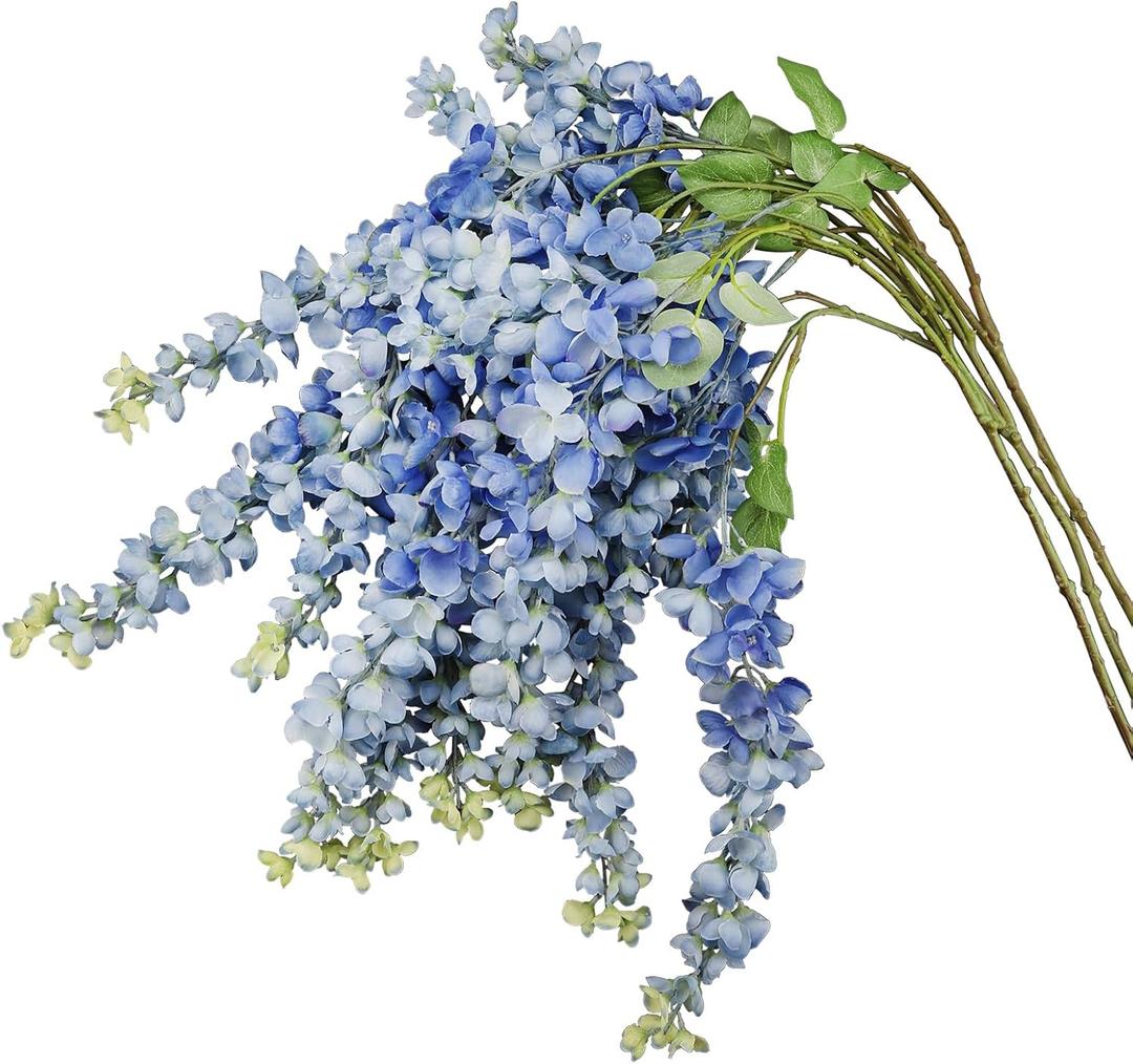 IBWell 3 Strands 40 inch Blue Fake Wisteria Hanging Flowers Wall Flowers Fake Blue Flowers Wisteria Flowers Blue Faux Flowers Artificial Wisteria for Flower Arrangements