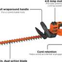 BLACK+DECKER 22" Electric Hedge Trimmer, Lightweight 4.0 Amp Corded Dual Action Shrub Trimmer, Full Wraparound Handle, High Output Low Vibration (BEHT350FF)