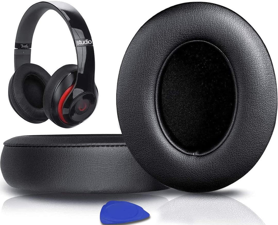 SoloWIT Replacement Ear Pads Cushions for Beats Studio 2 & Studio 3 Wired/Wireless Over-Ear Headphones, Earpads with Soft Protein Leather, Noise Isolation Memory Foam (Black)