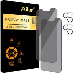 Ailun 2Pack Privacy Screen Protector for iPhone 14 Plus [6.7 inch] + 2 Pack Camera Lens Protector, Anti Spy Private Tempered Glass Film, Case Friendly, [9H Hardness] - HD