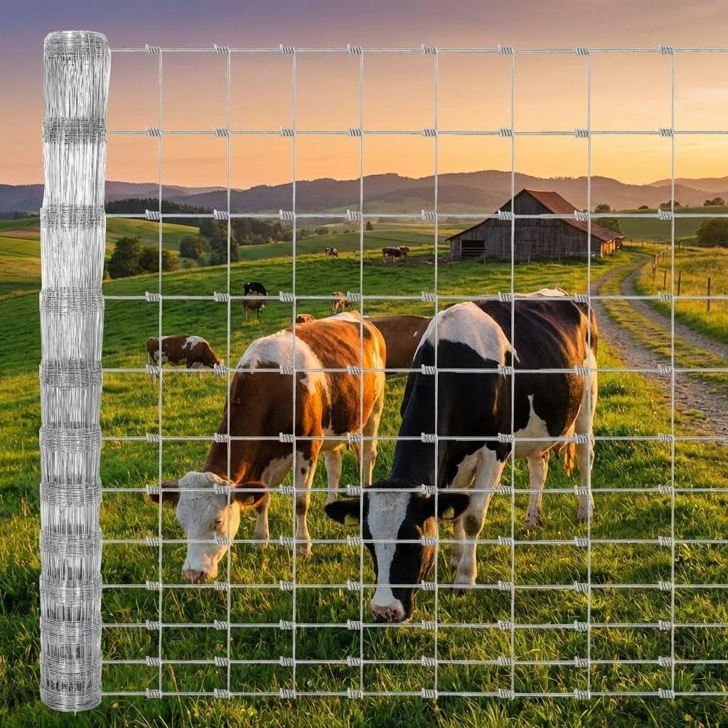 Livestock Fence, 5Ft x 328Ft Galvanized Wire Fencing, Cattle Farm Fence, Heavy Zinc Coated Deer Goat Cattle Fence for Farm Yard Livestock Protection