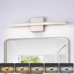 16W LED Vanity Light Bar, 19.6-Inch Brushed Nickel Bathroom Fixture, 5CCT Color Changeable & Dimmable Over-Mirror Lighting