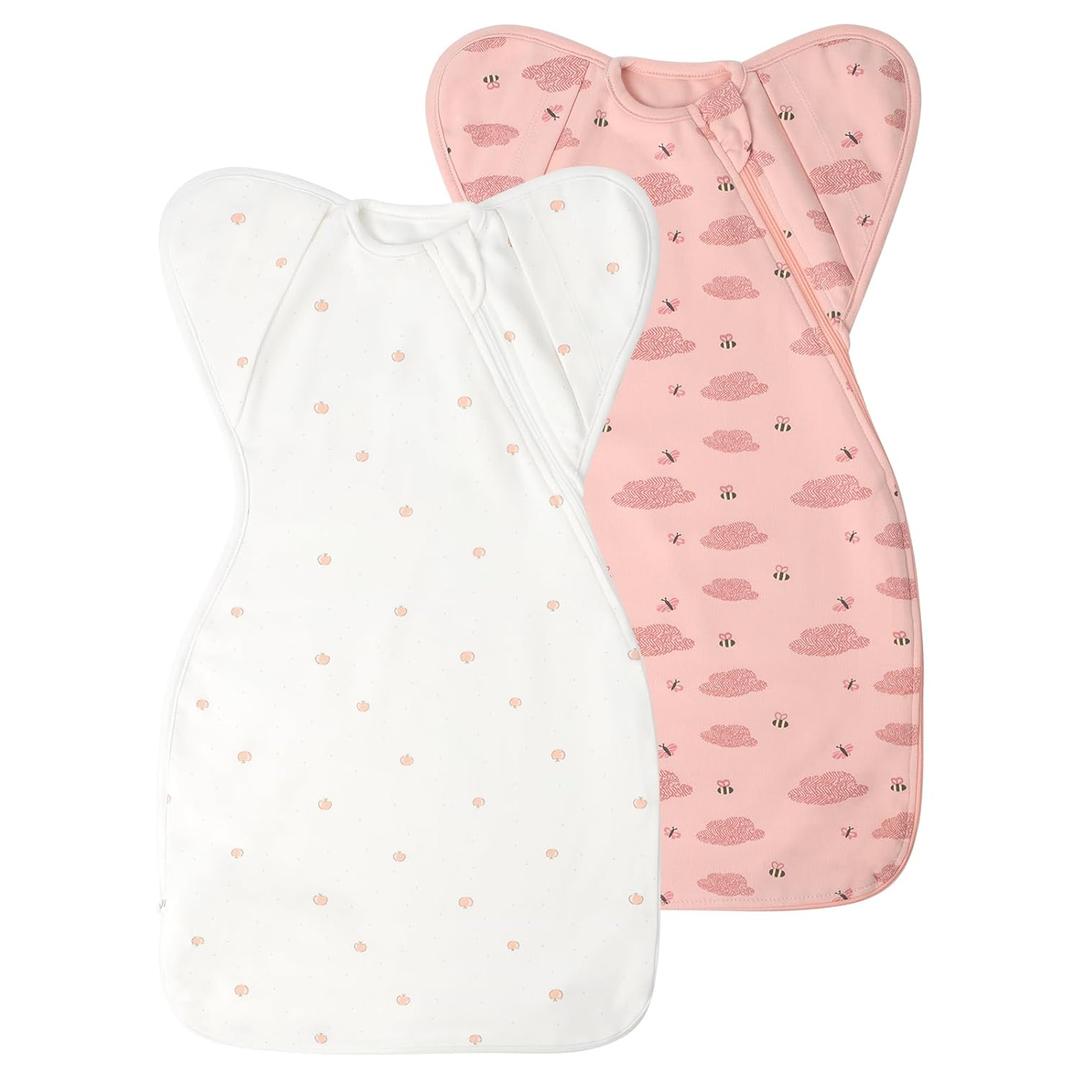 Baby Sleep Sacks Swaddles for Newborn 0-3 Months,Arms Up Swaddle Blanket 2 Packs Cotton Hands Up 3-Way Transitions to Arms-Free Wearable Sleeping Sack Bag For Boys Girls Snug Fit Calms Startle Reflex, Size: S ( 0-3 Months, 5-14 lbs )