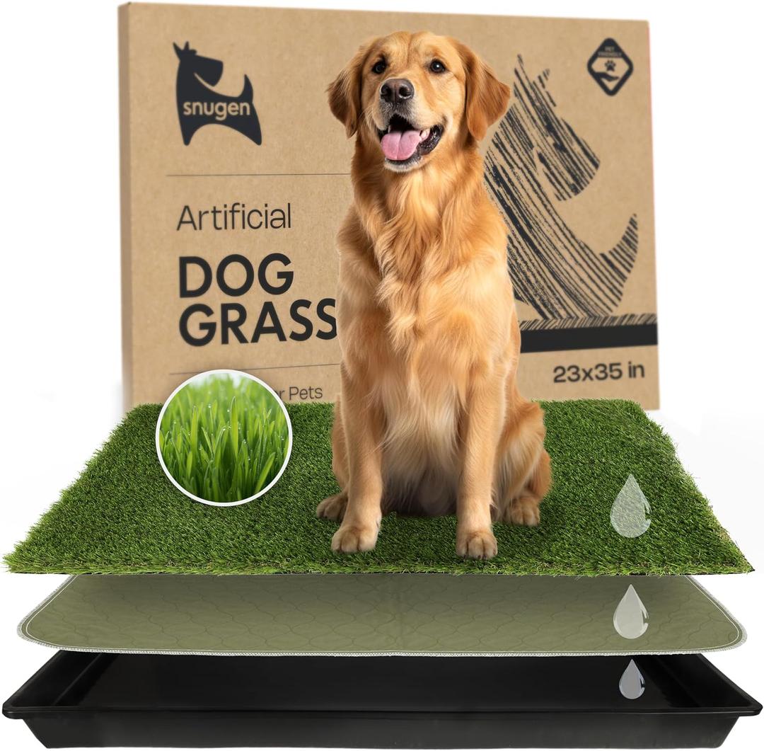 Dog Grass Pad with Tray 23x35 Soft-Touch Artificial Grass Pad for Dogs Potty with Pee Pads Washable & Puppy Porch Potty Tray Dog Litter Box Indoor & Outdoor, Pet Turf for Puppy Toilet Training