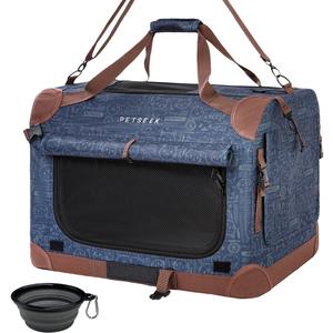 Extra Large Cat Carrier Soft Sided, Portable Small Dog Carrier for 2 Cats, 24"x16.5"x16" Car Travel Folding Comfortable Design, Navy