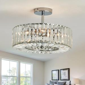 4 Lights Modern Crystal Chandelier Chrome Round Semi Flush Mount Ceiling Light Fixture Farmhouse Chandelier for Dinning Room Living Room Bedroom Hallway Entryway Kitchen, 14.96 x 10.23 inches