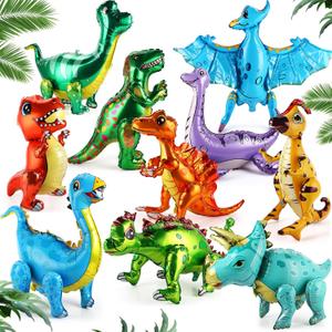 10 Pcs Giant Dinosaur Balloons 4d Dino Aluminum Foil Self Standing Dino Balloons Dinosaur Inflatable Birthday Decorations for Jungle Theme Party(Multicolored)