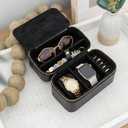 Watch and Jewelry Travel Case for Men & Women, Luxury PU Leather Organizer for 2 Watches, Rings, Earrings & Sunglasses - Black - Zippered Compact Travel Storage Jewelry Holder Gift (BLACK)