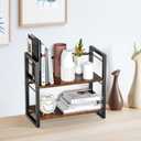 Office Desk Shelf Organizer, Wood Desktop Bookshelf Supplies Storage Rack, Shelf for Top of Desk and Dresser (Brown-2 Tier)