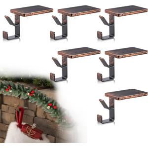 Chunful 6 Pcs 2 in 1 Fireplace Garland and Stocking Hangers Christmas Stocking Holder for Mantel Heavy Duty Metal Stocking Hanger Base for Fireplace Holiday Xmas Party Decor (Bronze)