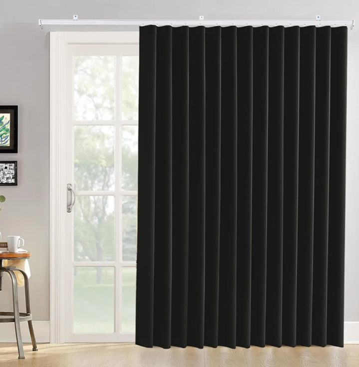 Room Divider Curtains Ceiling Track Sets Blackout Curtain Flexible Bendable Tracks for Patio Sliding Glass Door Bedroom Privacy Partition Separator, 1 Panel Black Drape and White Rail, W108 x L84 in